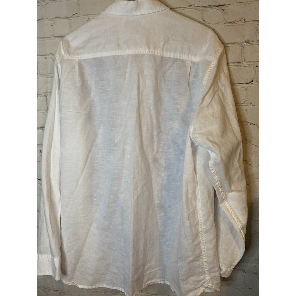 Caribbean Shirt Mens  L White Blue Floral Linen Blend Long Sleeve Button Front - Picture 3 of 4